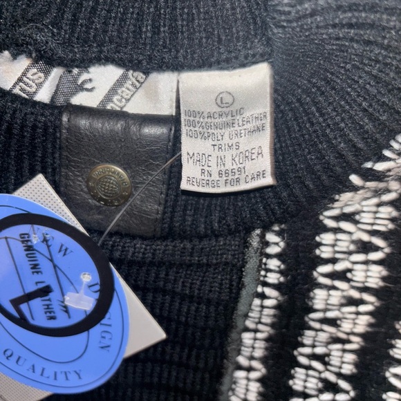 VTG Trutus Biancarra Sweater Men’s Large Leather Patchwork Knit Coogi Retro NEW - Picture 5 of 9